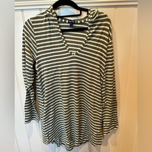 SPLENDID Ladies Women’s Size Small Green & White Striped  V-Neck Hooded …